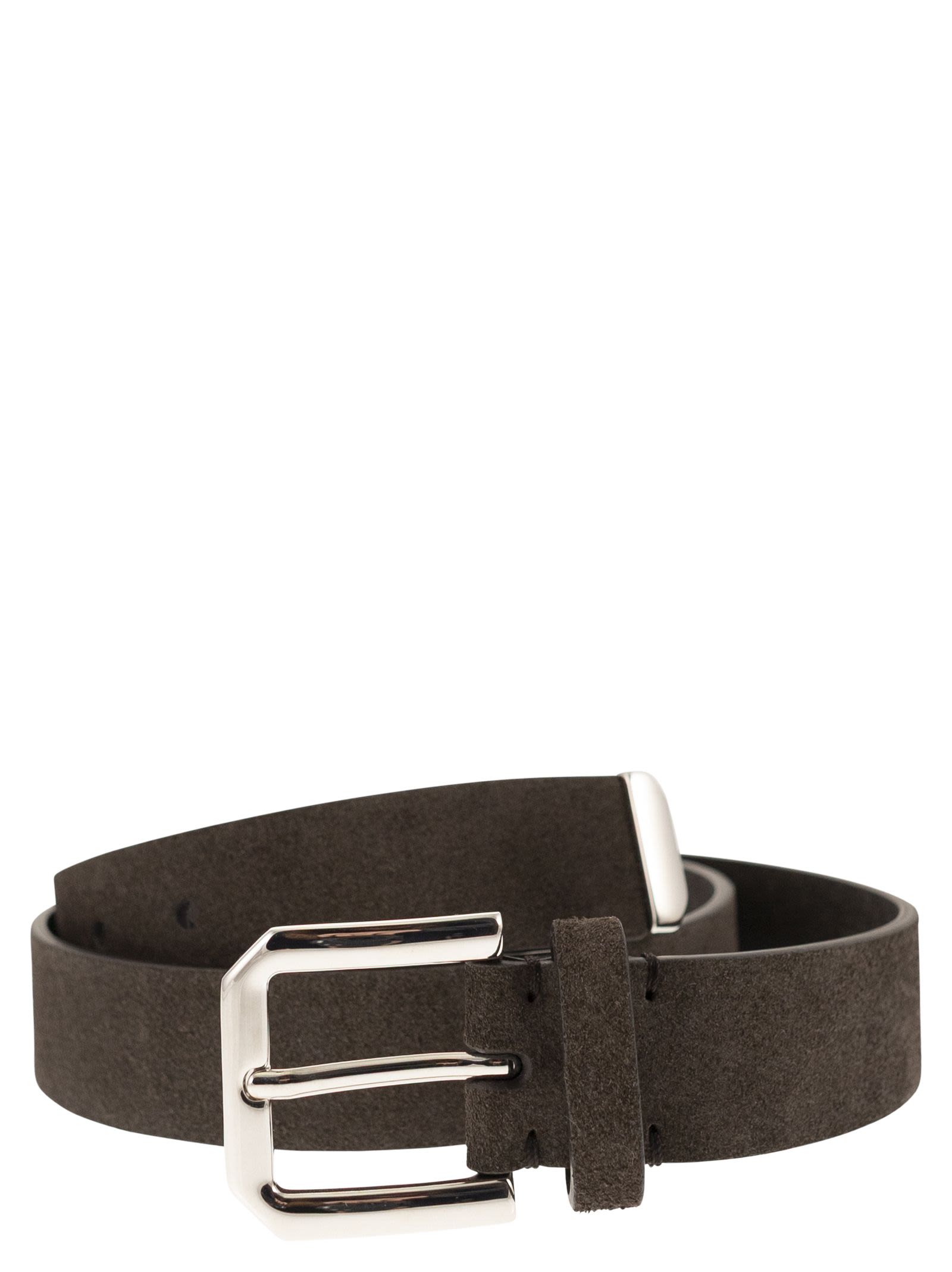 Inverted Leather Belt With Square Buckle And Toecap