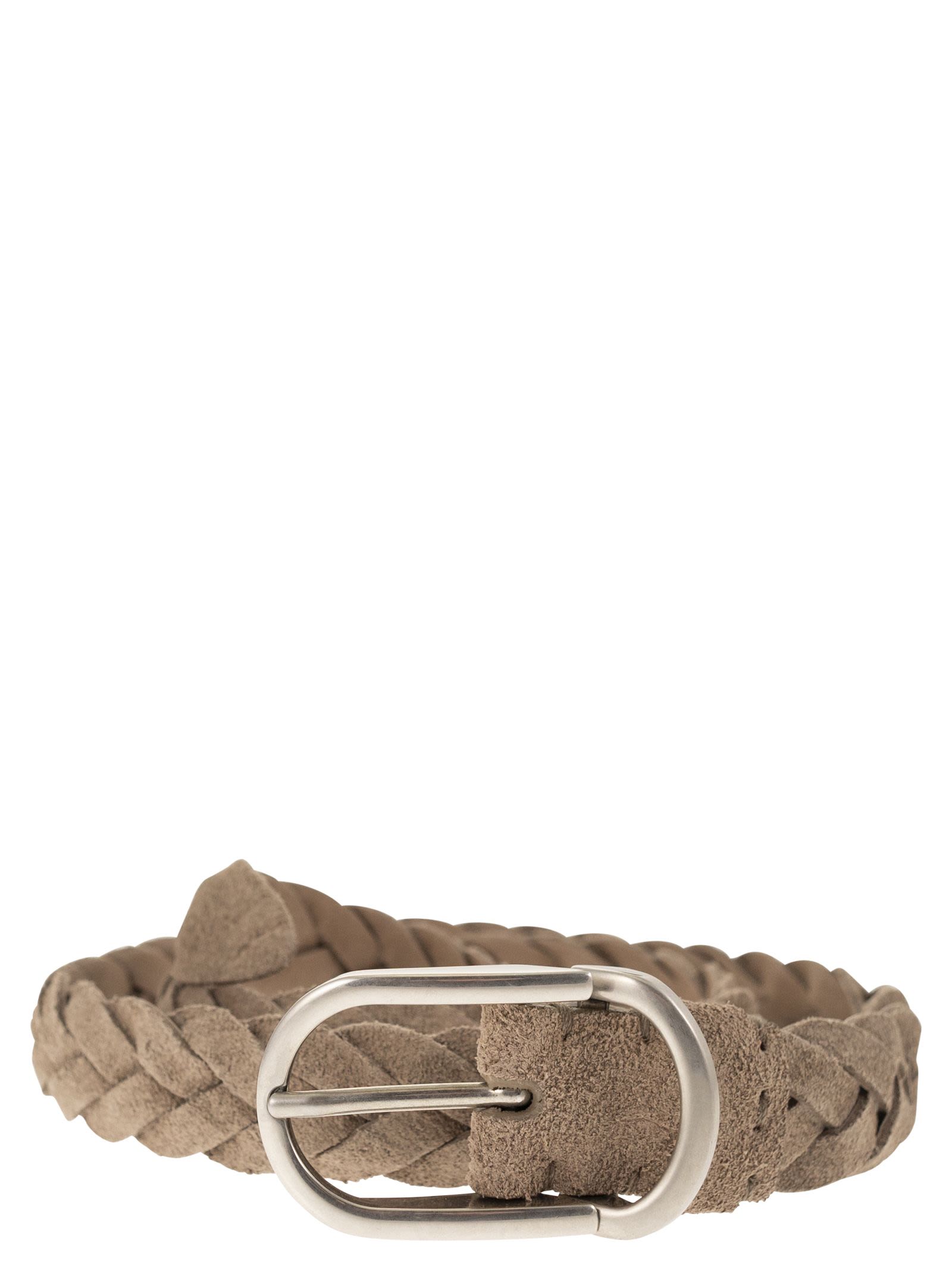 Woven Suede Belt With Rounded Buckle And Metal Loop