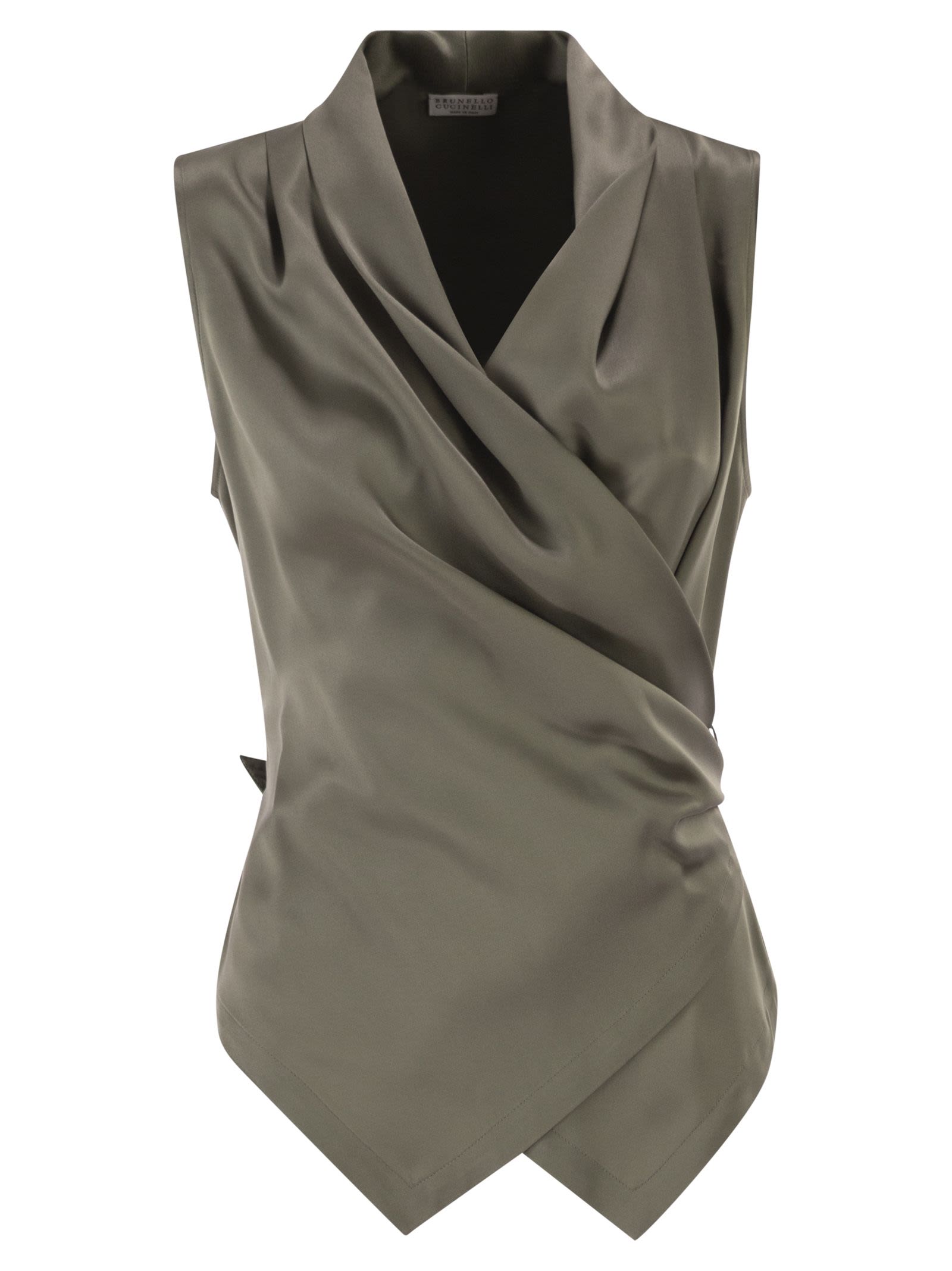 Wrap-Around Sleeveless Top In Fine Silk Satin