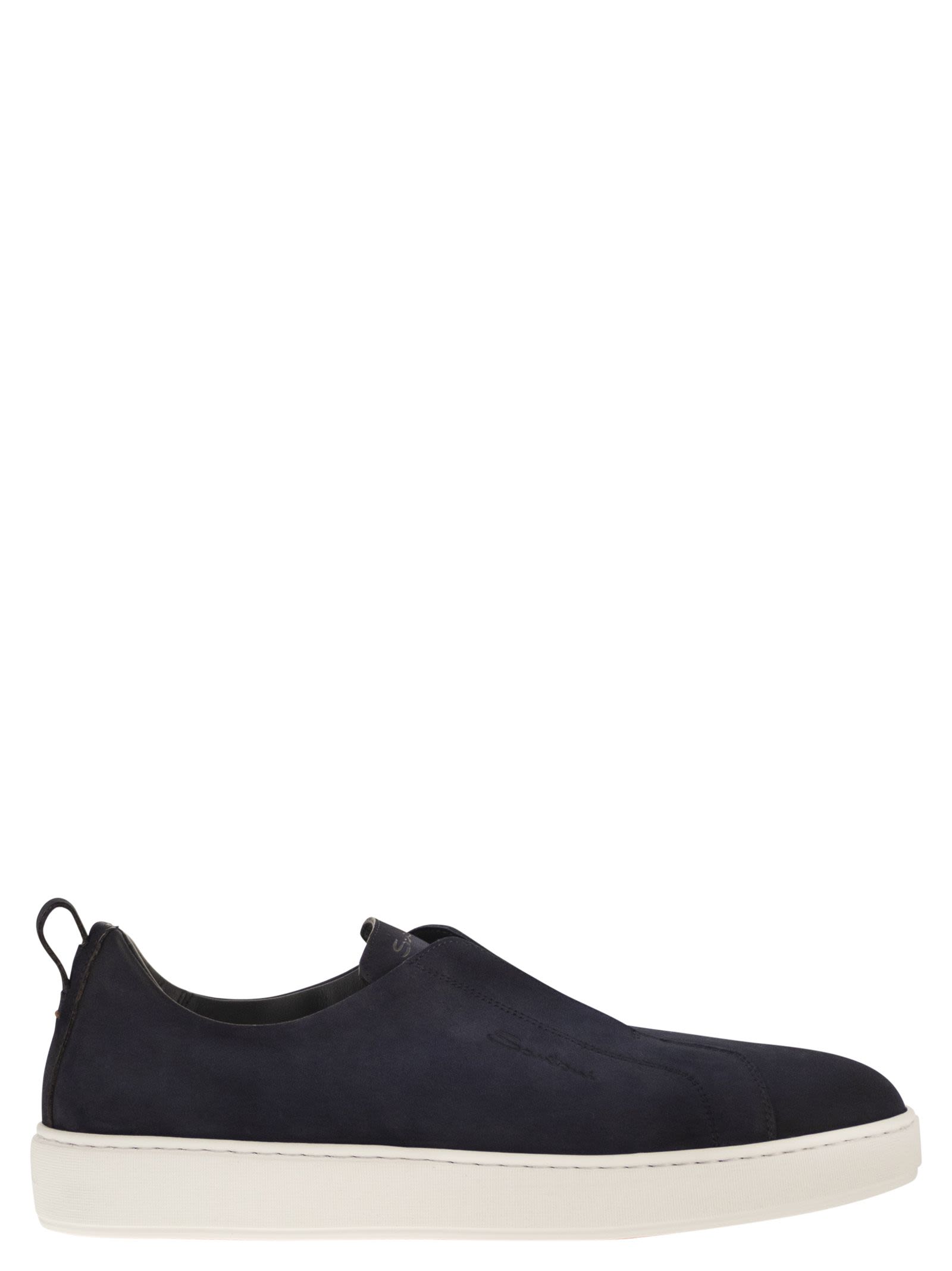 Suede Leather Slip-On Trainers With Rubber Sole