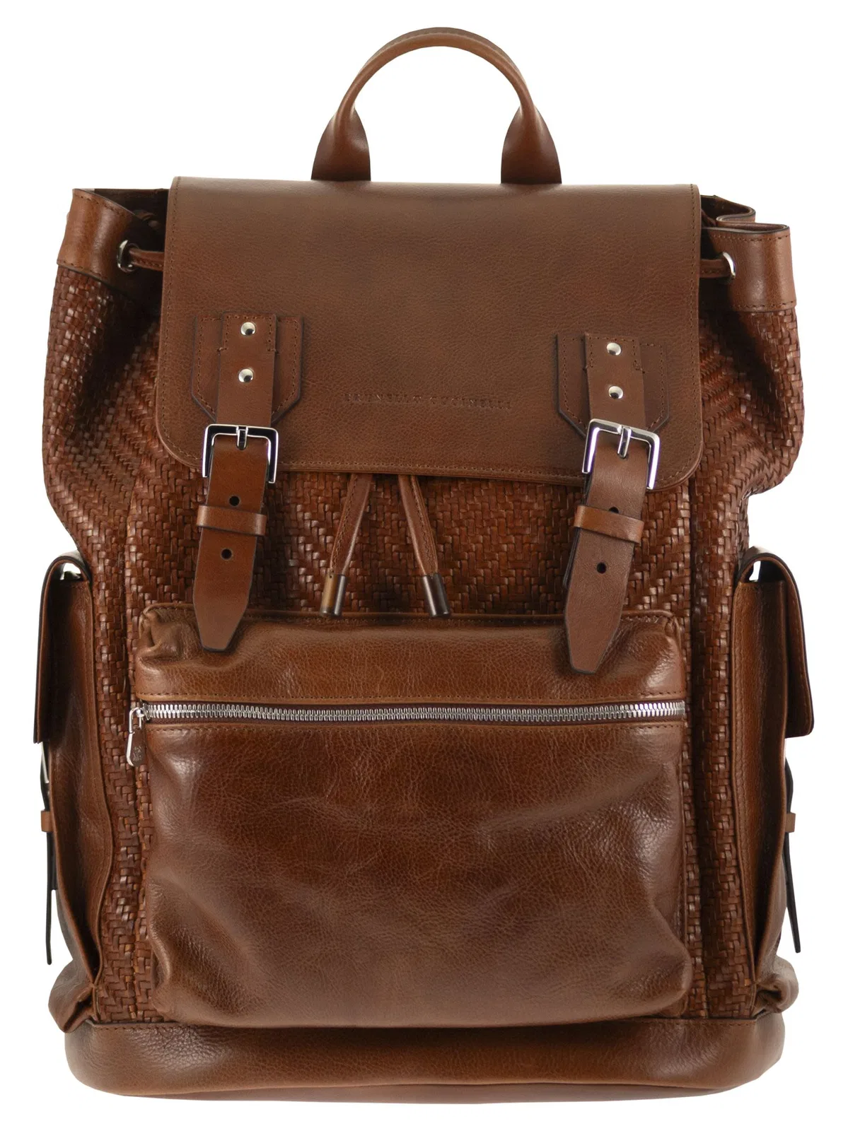 City Backpack In Woven Calfskin And Cowhide Leather
