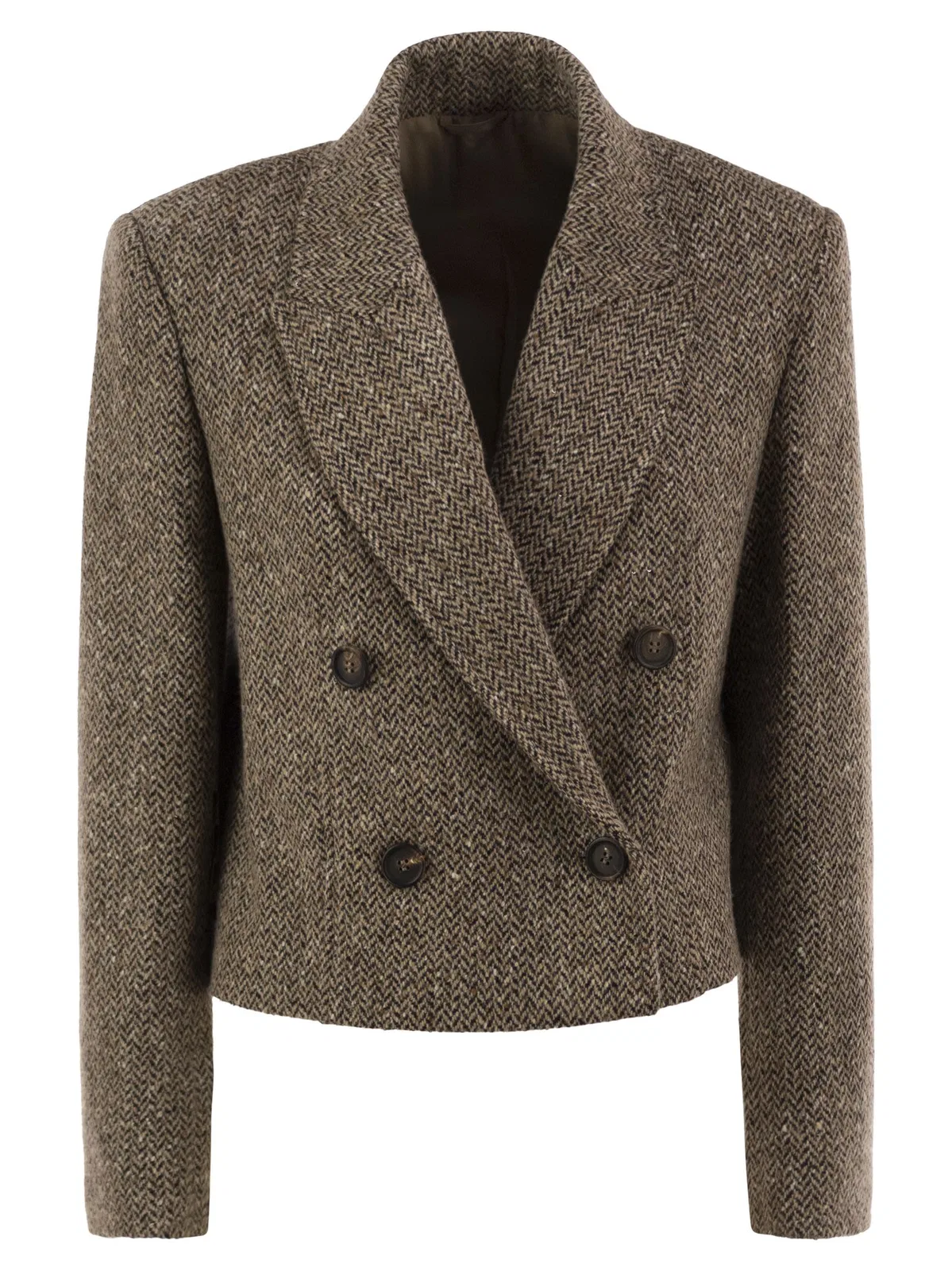 Double-Breasted Herringbone Blazer With Subtle Shimmer