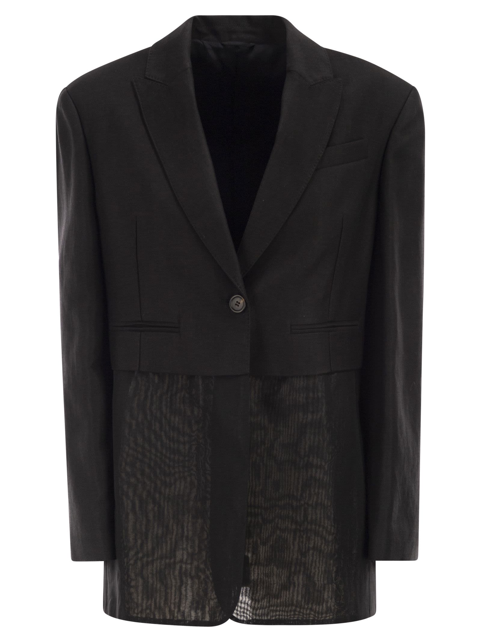 Women's Single-Breasted Viscose And Linen Jacket With Transparent Insert