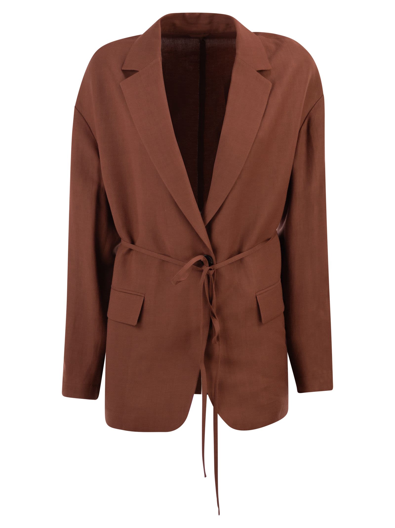 Fluid Viscose And Linen Twill Jacket With Jewellery