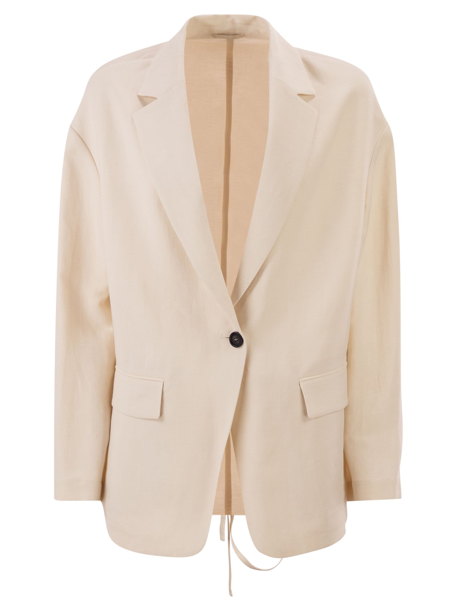 Fluid Viscose And Linen Twill Jacket With Jewellery