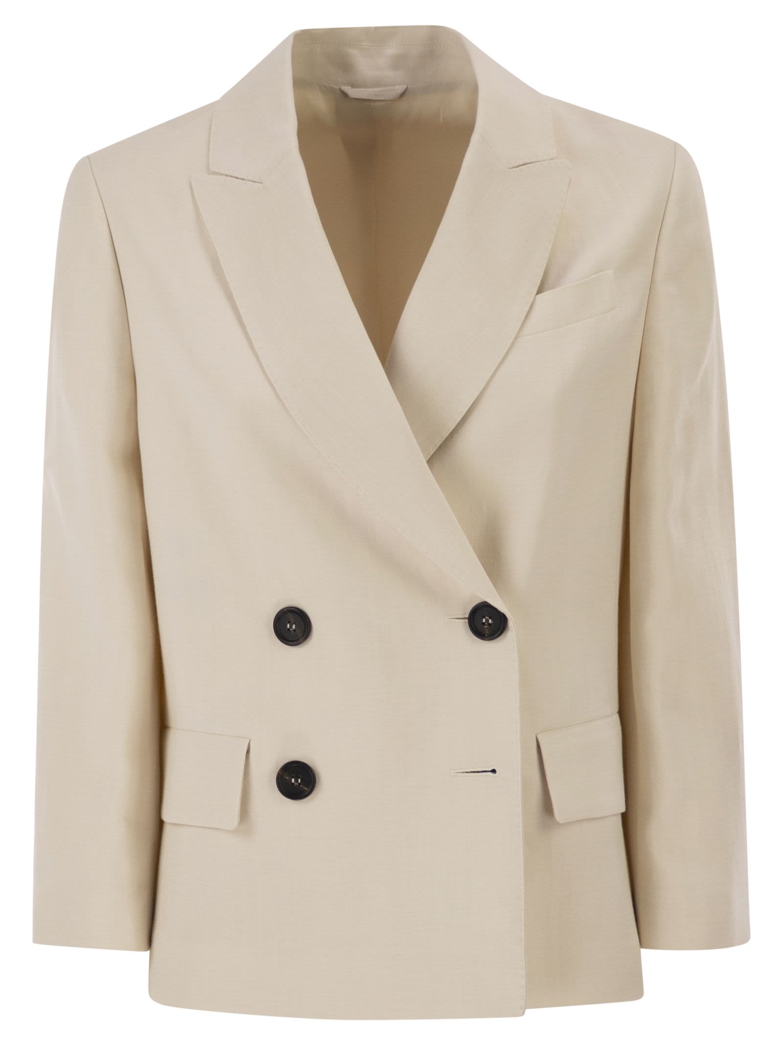 Fluid Viscose And Linen Twill Blazer With Jewellery