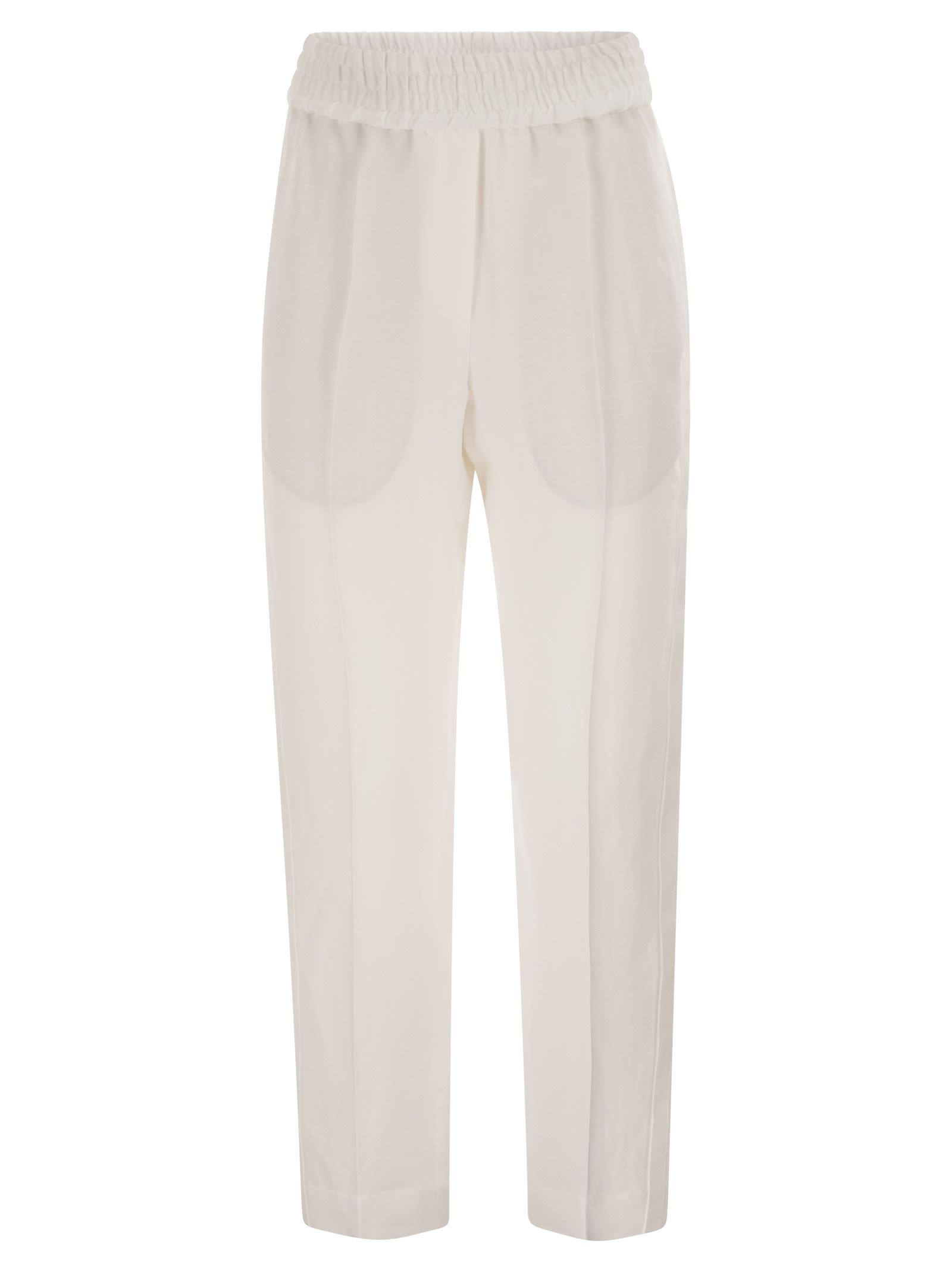 Baggy Pull-Up Trousers In Viscose And Linen Fluid Twill