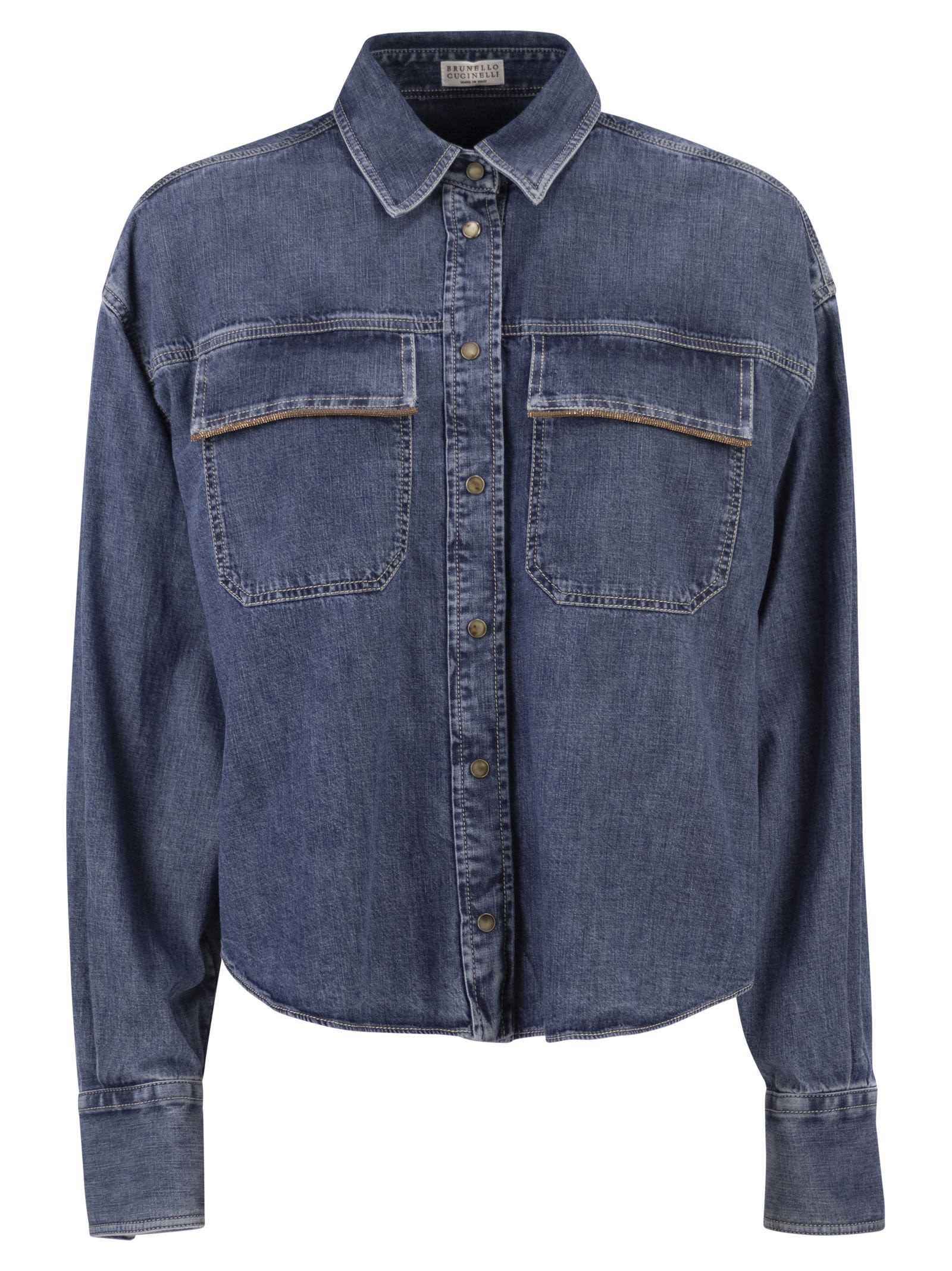 Cropped Denim Shirt With Patch Pockets