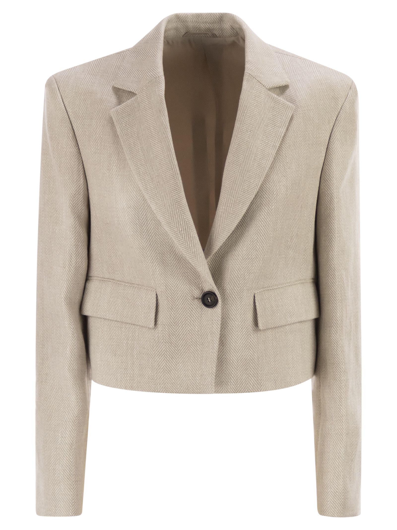 Chevron Linen And Cotton Crop Jacket With Necklace
