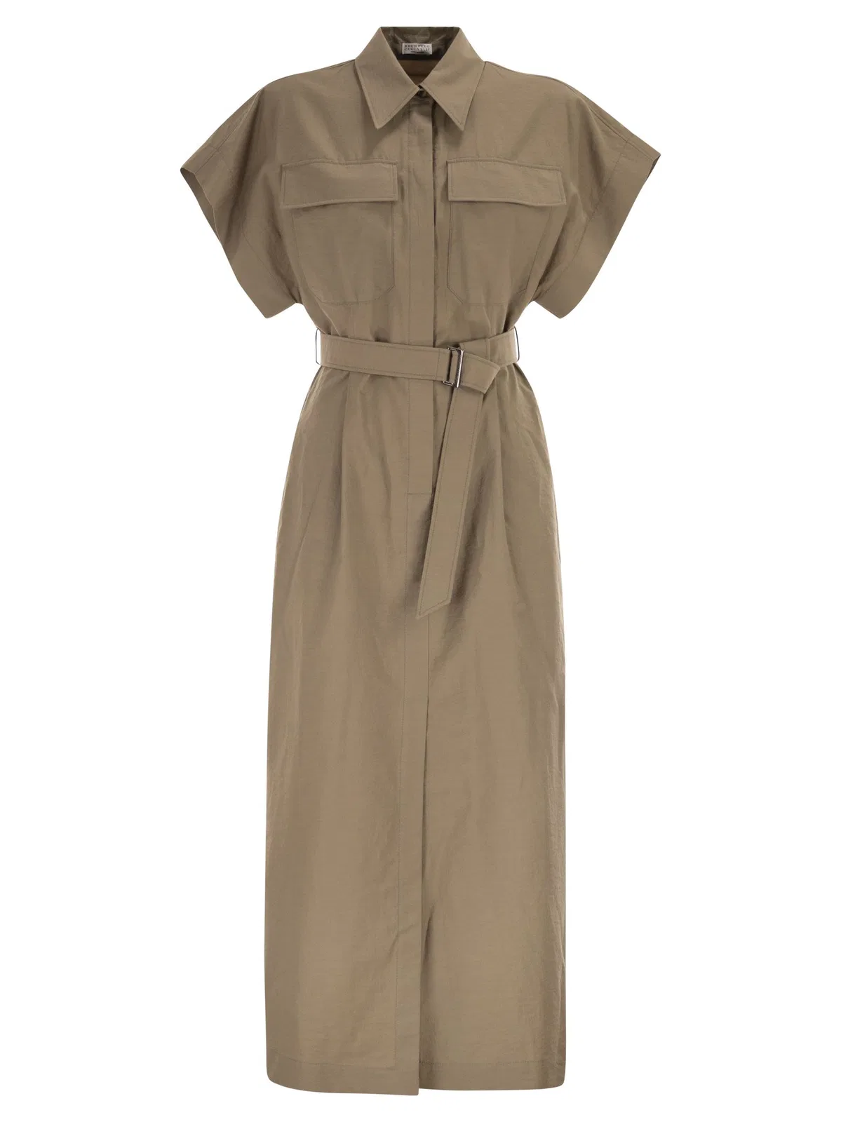 Brunello Cucinelli Chemise Dress In Technical Cotton And Nylon Poplin With Belt