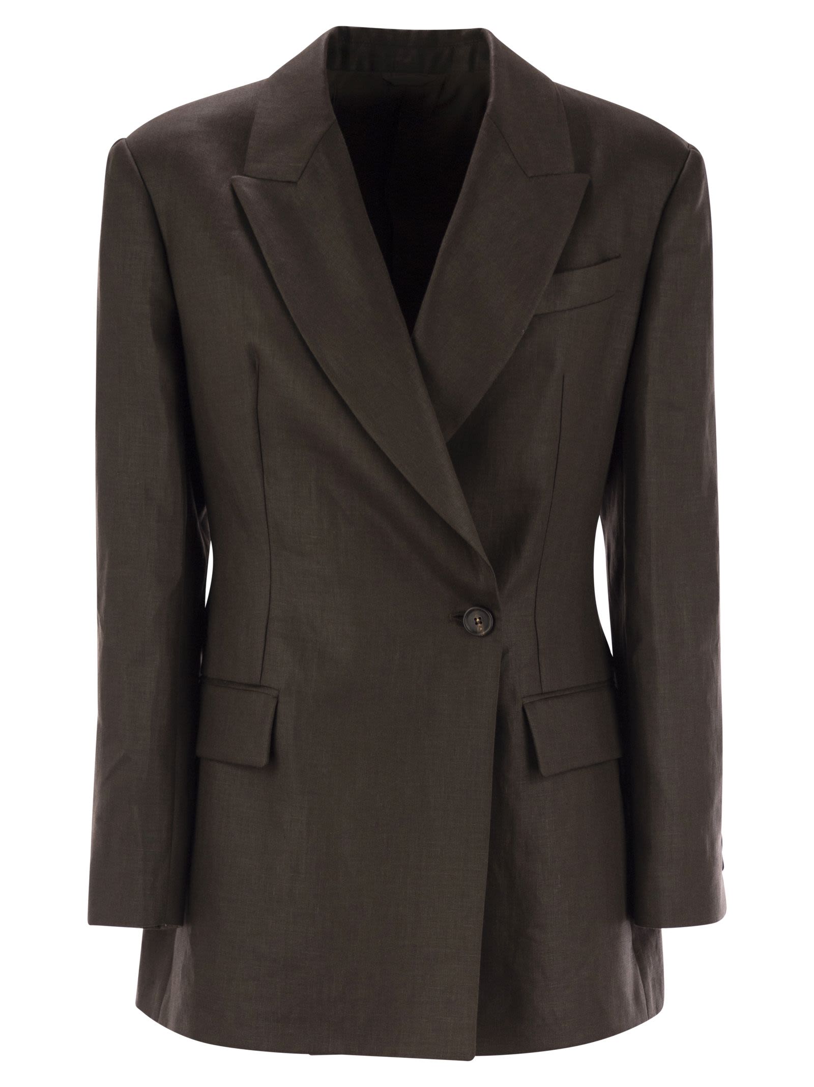 Shiny Linen Twill Jacket With Necklace