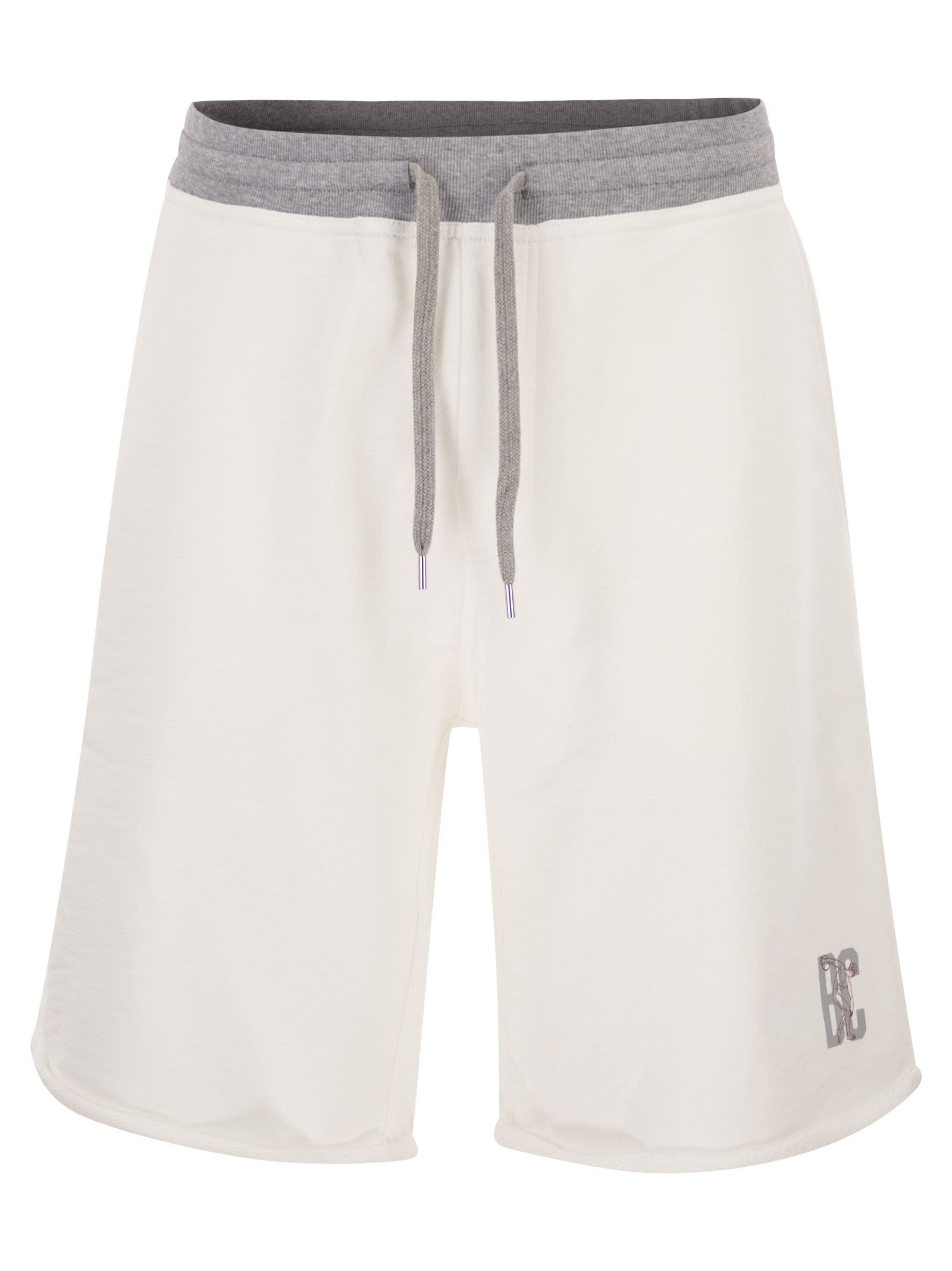 Mélange Cotton And Linen Fleece Bermuda Shorts With Logo