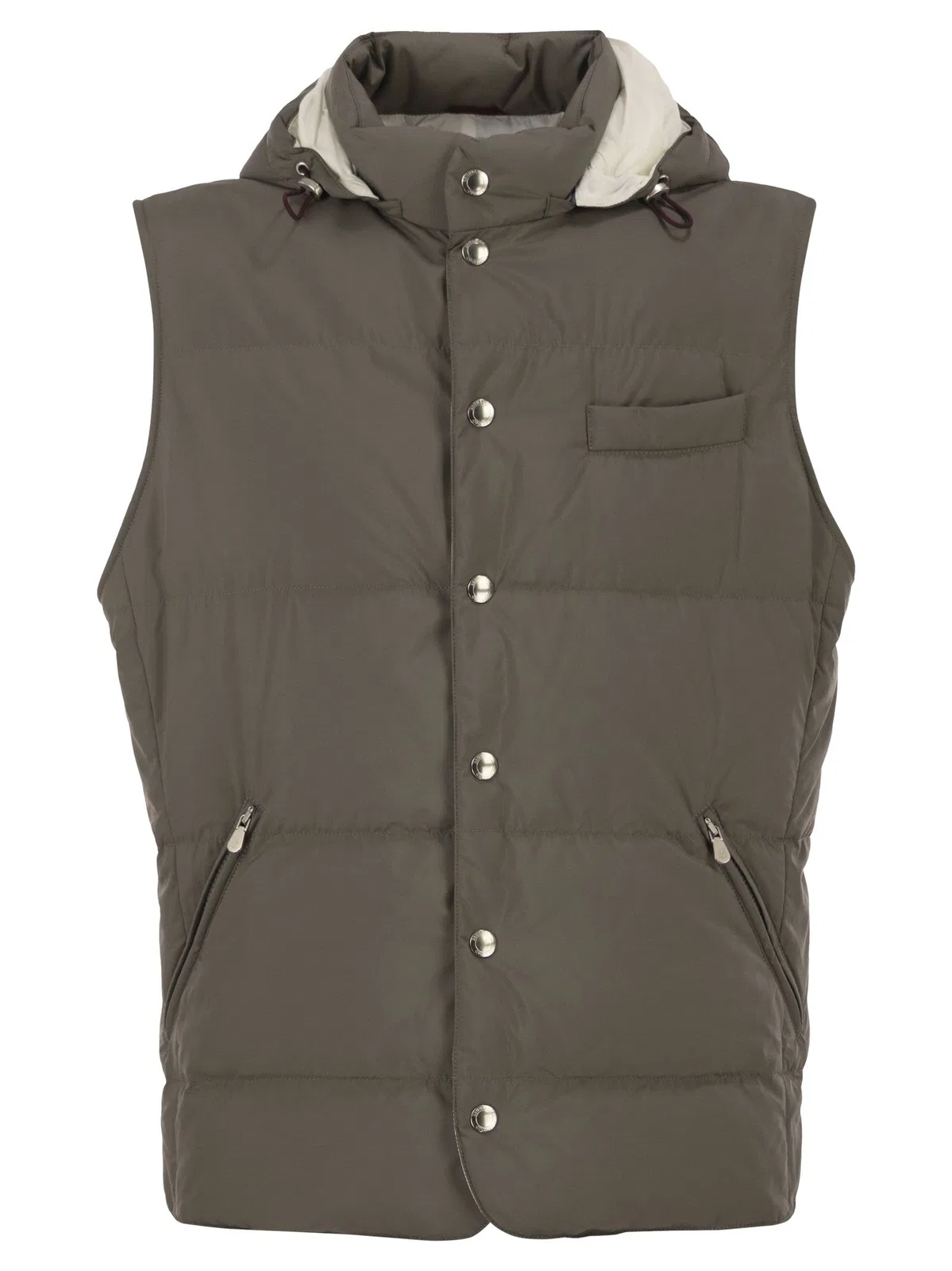 Padded Hooded Gilet In Technical Fabric