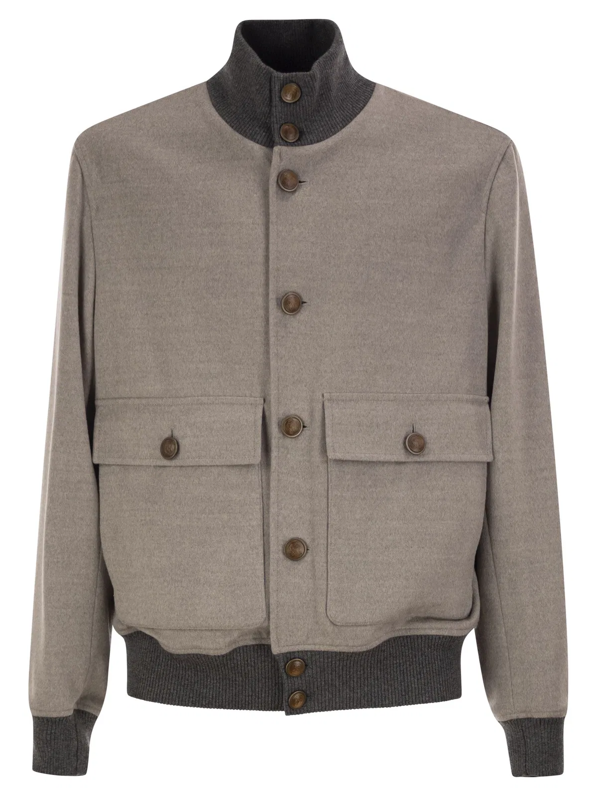 Virgin Wool Bomber Jacket With Cashmere Knit Details