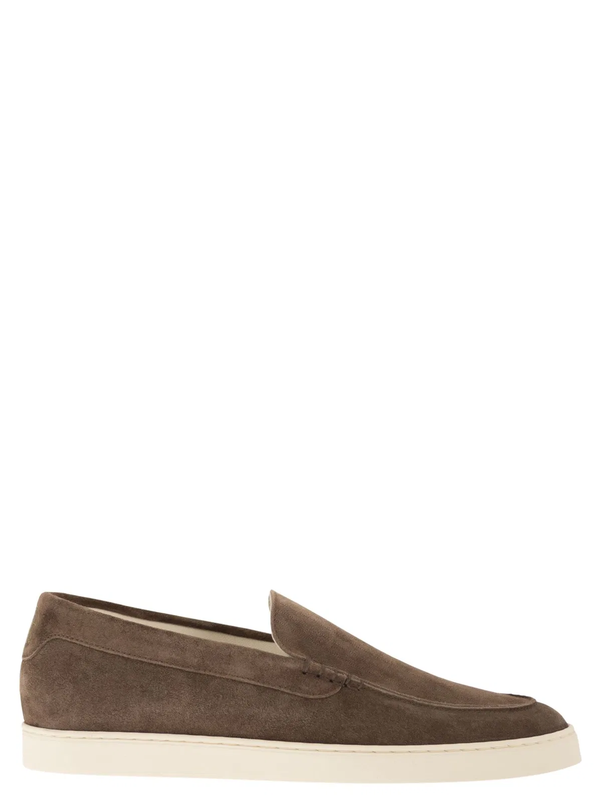 Chevron-Effect Suede Moccasin Trainers