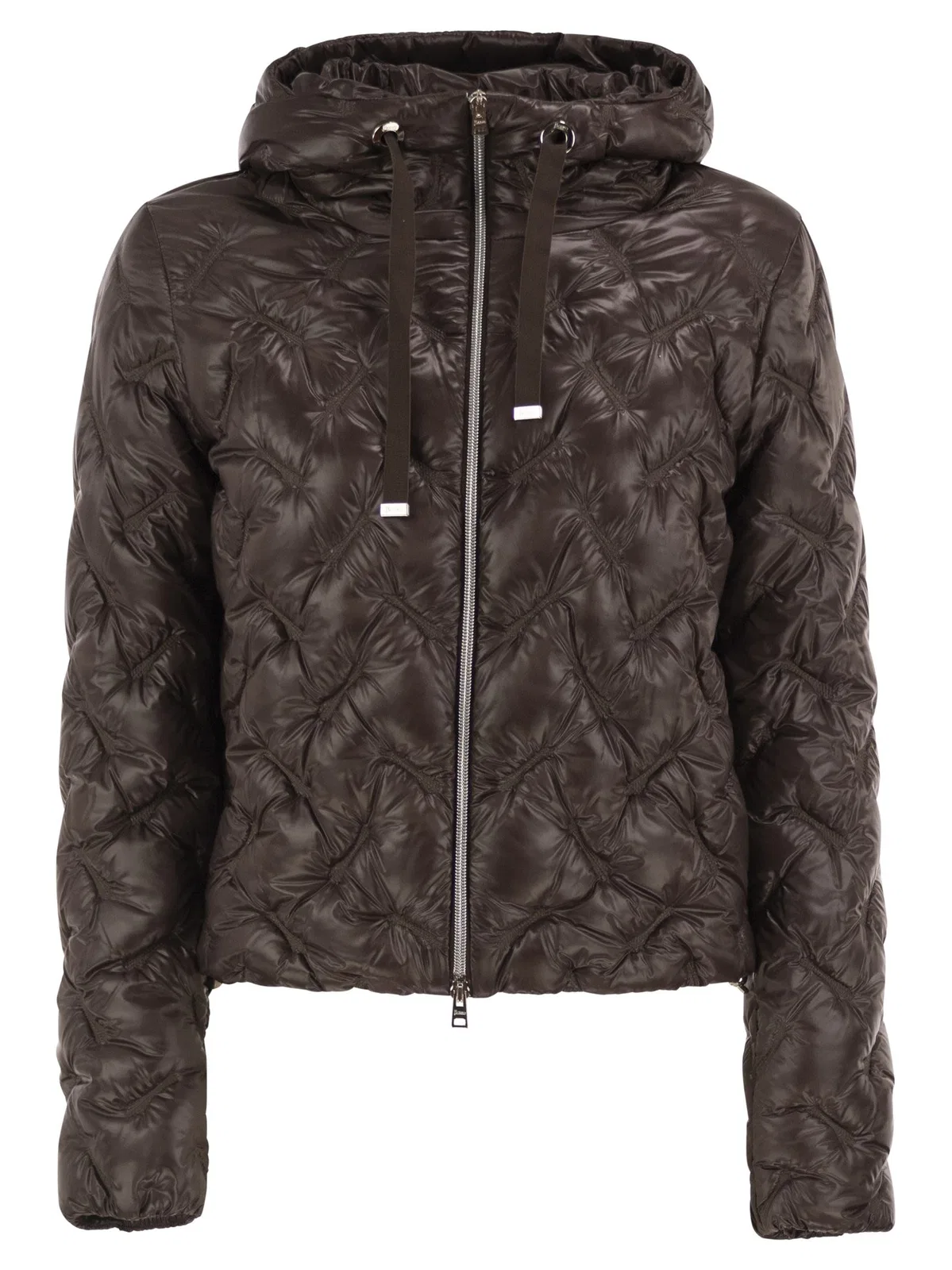 Diamond-Quilted Hooded Down Jacket