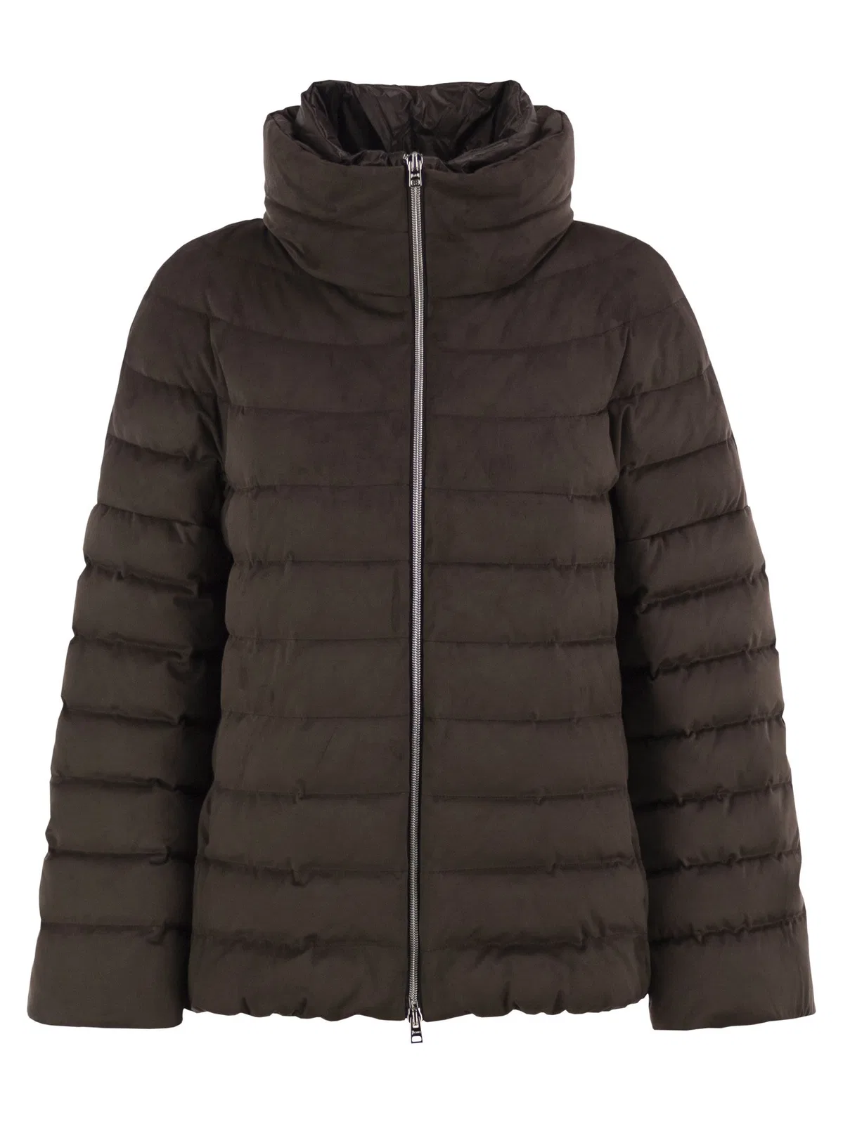 Technical Suede-Effect Down Jacket With Padded High Collar