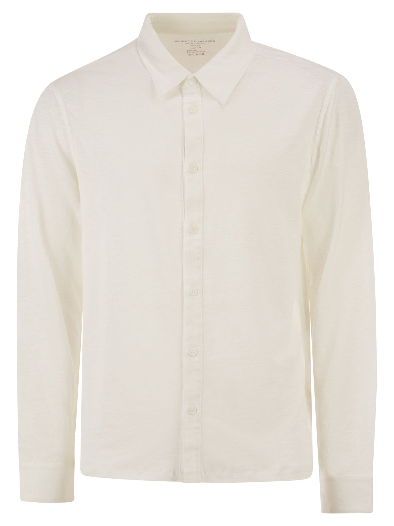 Stretch Linen Shirt With Front Button Fastening