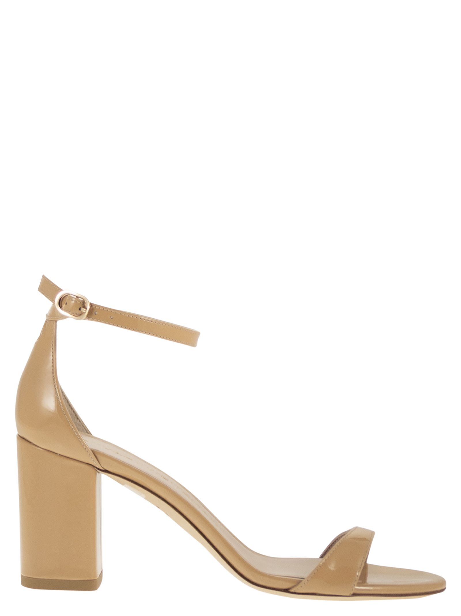 Shiny Leather Sandals With Block Heel