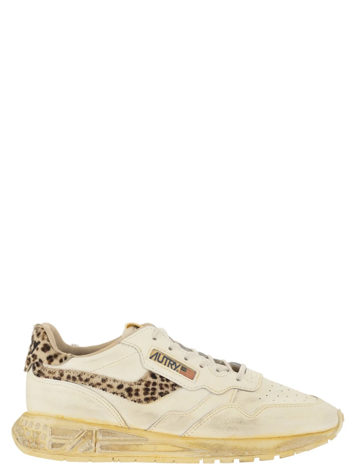 Autry Reelwind - Leather Trainers With Genuine Animal-print Haircalf Details In White